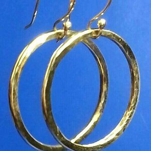 14K SOLID YELLOW GOLD HANDMADE HAMMERED EARRINGS